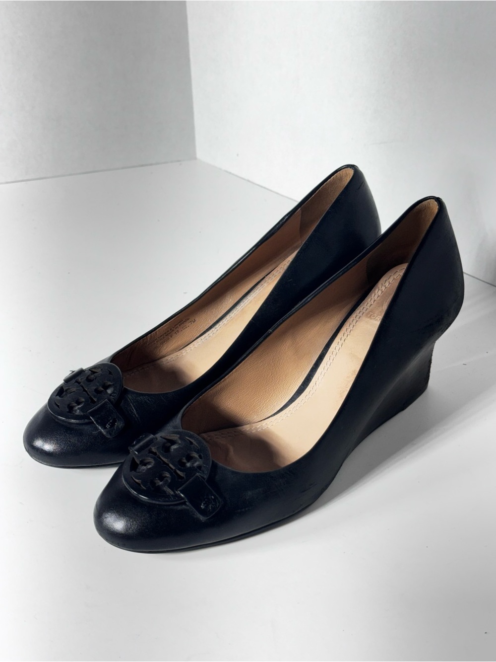 Tory Burch Miller Wedges Black Womens Size 7